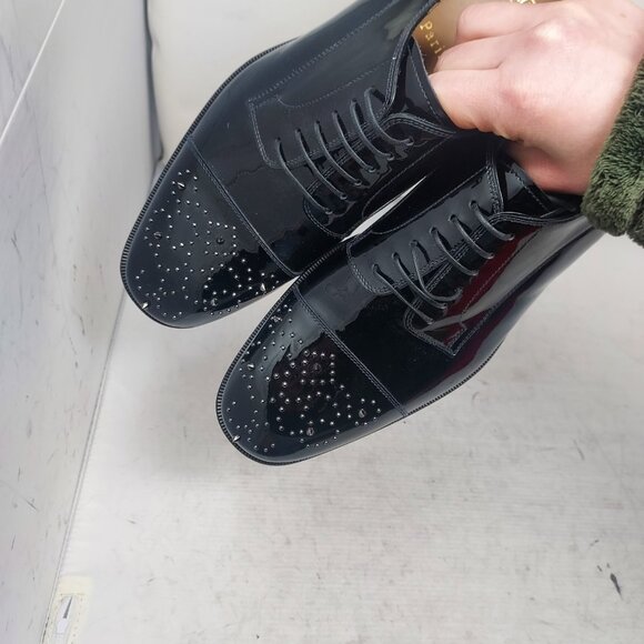 Christian Louboutin MENS Maltese Stud Black Patent Derby Shoe - Picture 11 of 12
